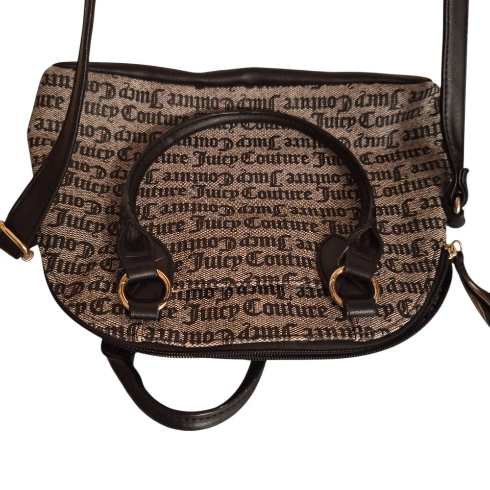 Juicy Couture Black and Gray Satchel Y2K Pop Culture Bubble Gum Repeated Logo